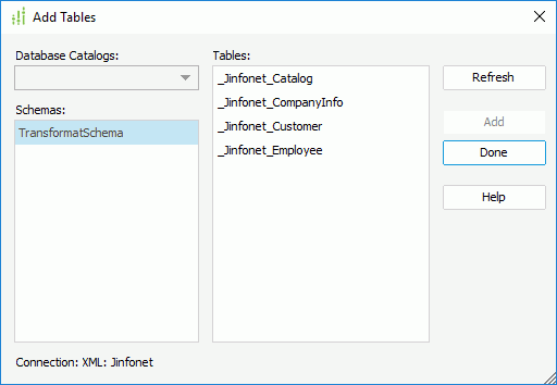 Add Tables dialog box - XML/JSON