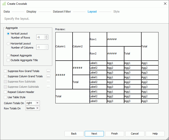 Create Crosstab - Layout