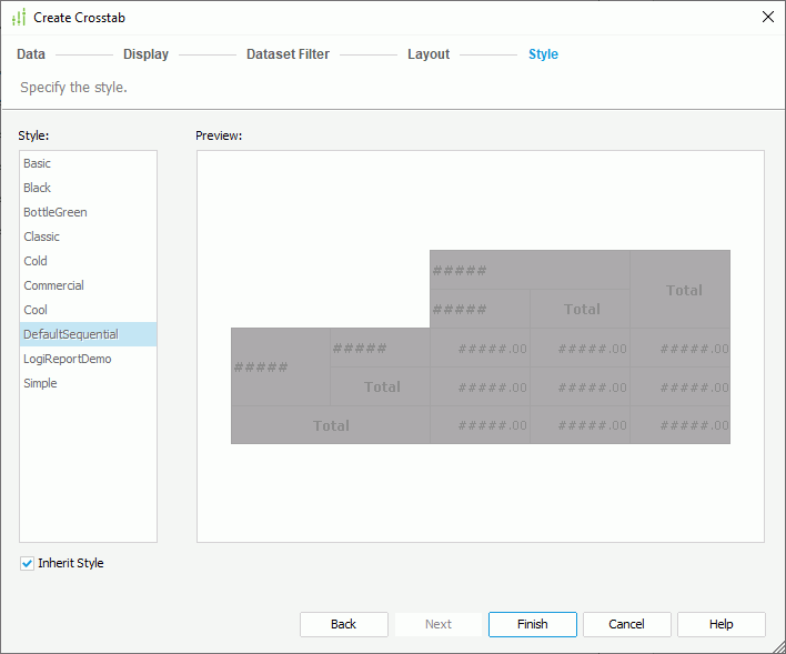 Create Crosstab - Style