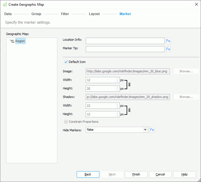 Create Gepgraphic Map wizard - Marker