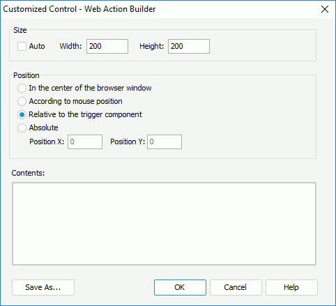 Customized Control – Web Action Builder dialog box