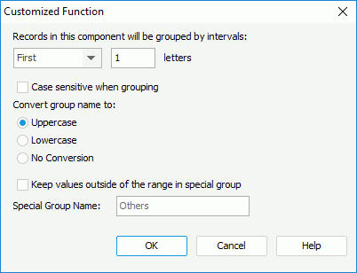 Customized Function dialog box - String