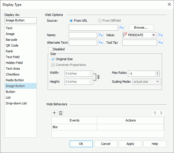 Display Type dialog box - Image Button