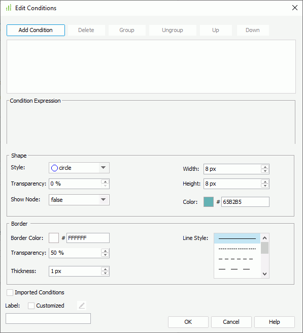 Edit Conditions and Label dialog box - For Line Node