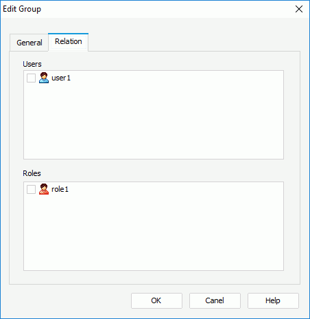 Edit Group dialog box - Relation