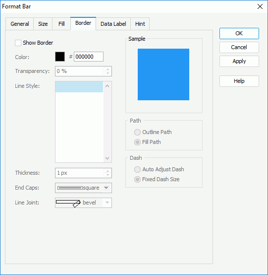 Format Bar dialog box - Border