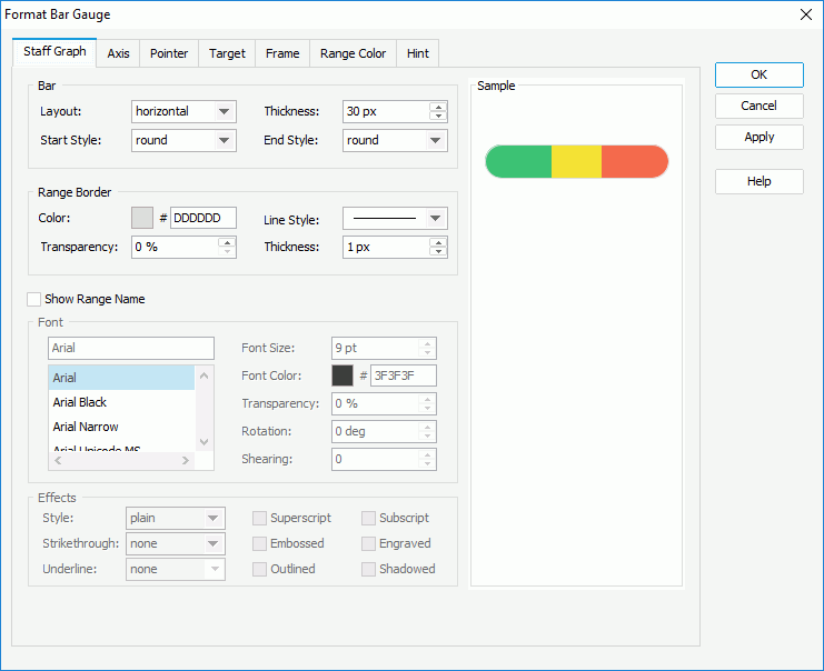 Foramt Bar Gauge dialog box - Staff Graph