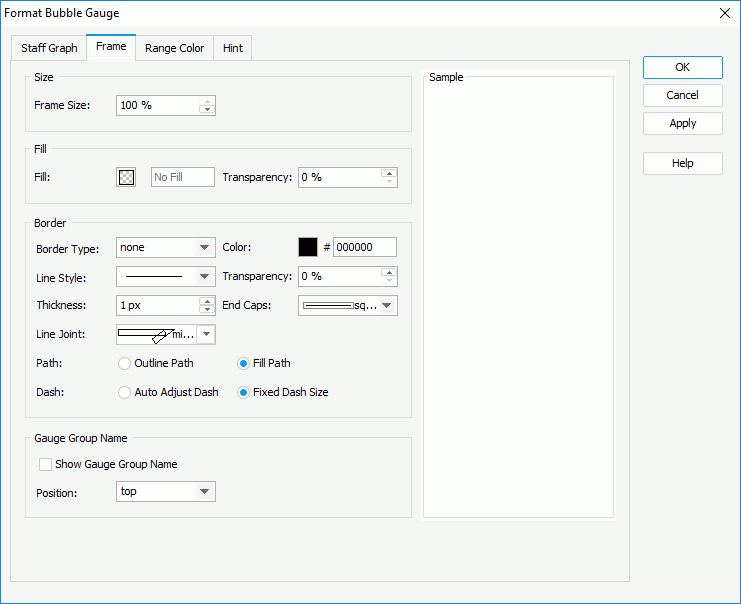 Format Bubble Gauge dialog box - Frame