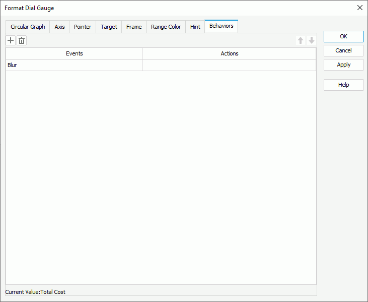 Format Dial Gauge dialog box - Behaviors