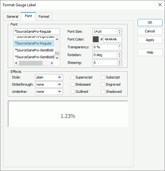 Format Gauge Label - Font