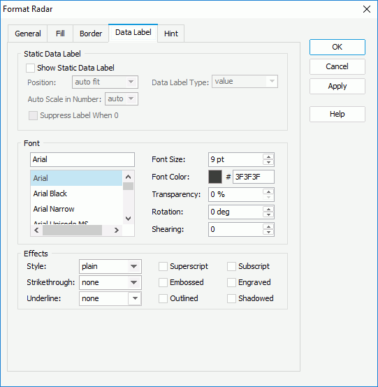 Format Radar dialog box - Data Label