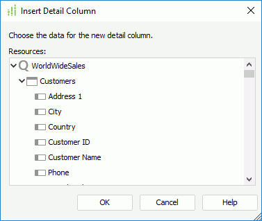 Insert Detail Column dialog box