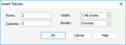 Insert Tabular dialog box