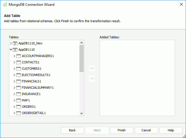 MongoDB Connection Wizard - Add Table