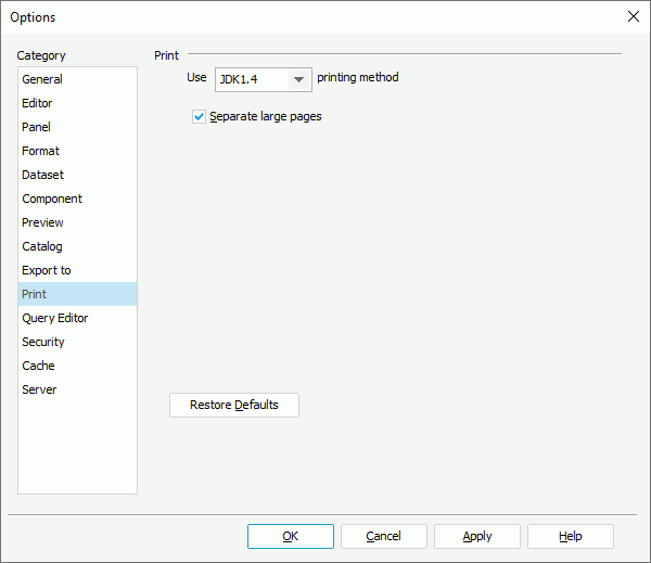 Options dialog box - Print category