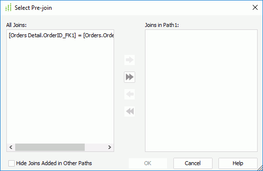 Select Pre-join dialog box