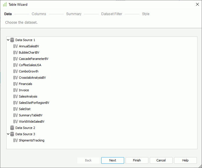 Summary Table Wizard - Data