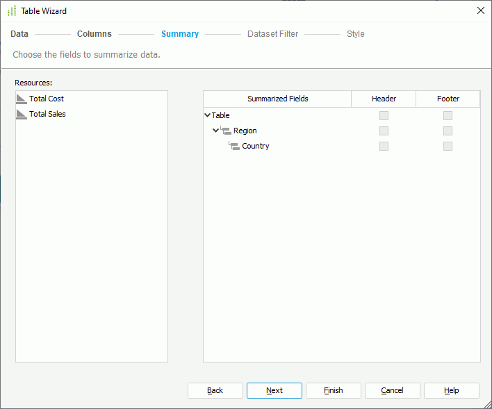 Summary Table Wizard - Summary