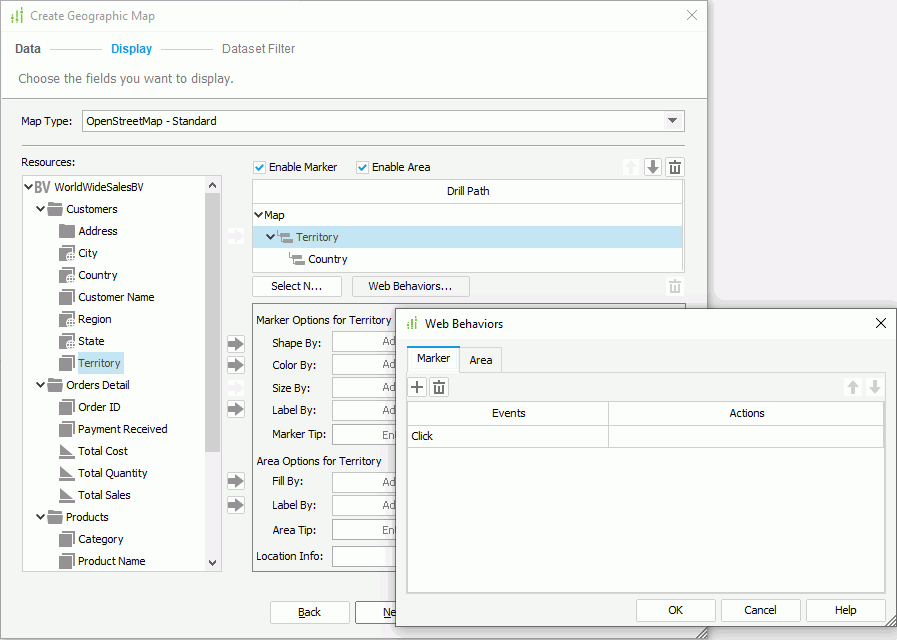 Add Web Behaviors to Geographic Map