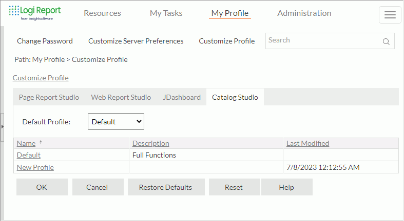 My Profile - Customize Profile - Catalog Studio