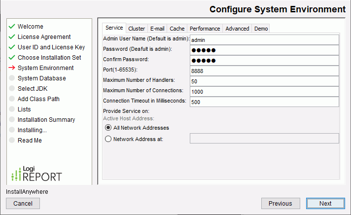 Installation - Service tab