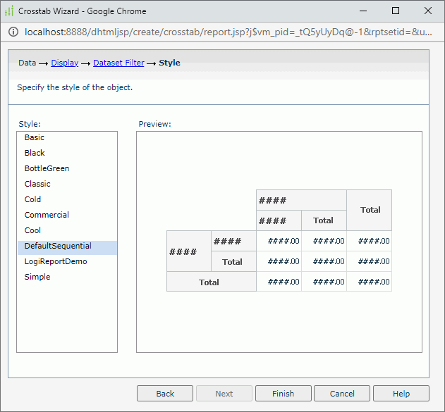 Crosstab Wizard - Style screen