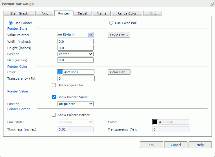 Format Bar Gauge dialog box - Pointer