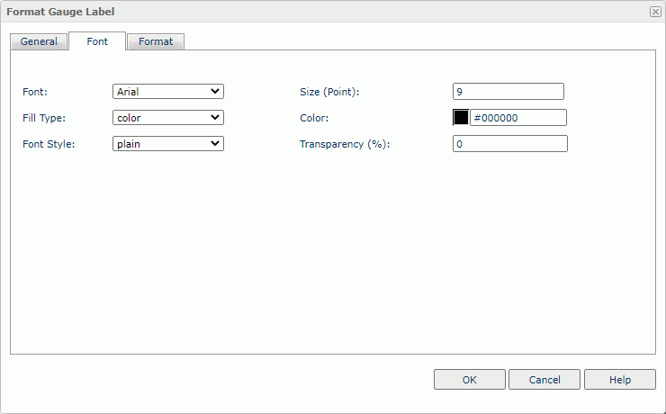 Format Gauge Label dialog box - Font