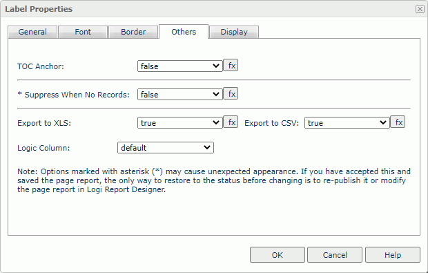 Label Properties dialog box - Others tab