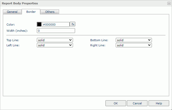 Report Body Properties dialog box - Border tab