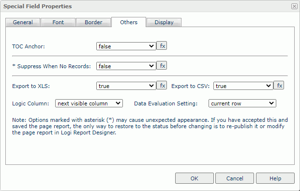 Special Field Properties dialog box - Others tab