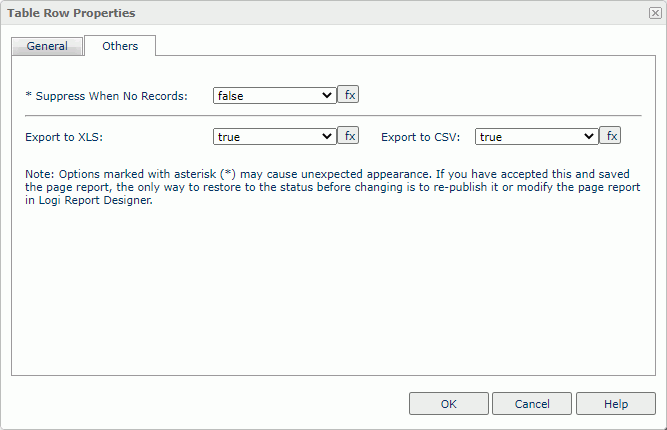 Table Row Properties dialog box - Others tab