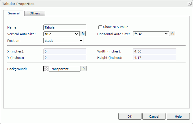 Tabular Properties dialog box - General tab