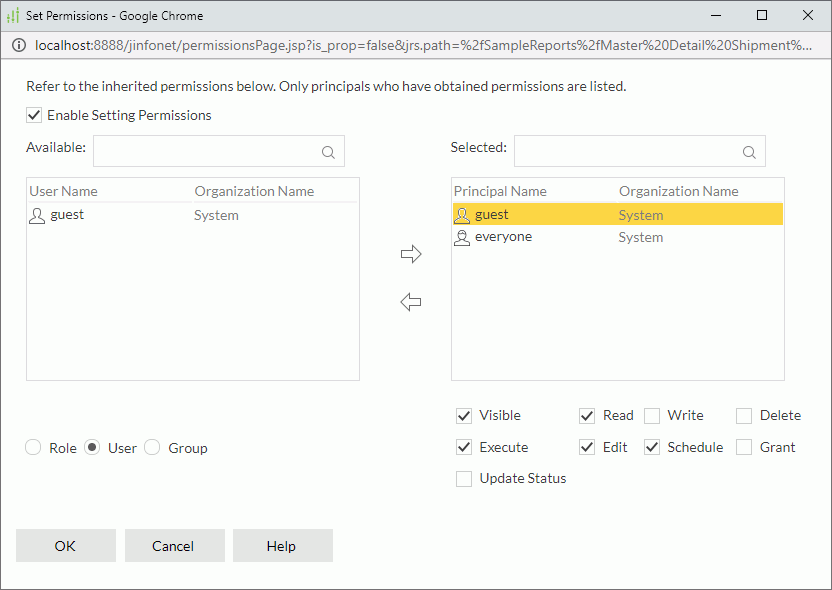 Set Permissions dialog