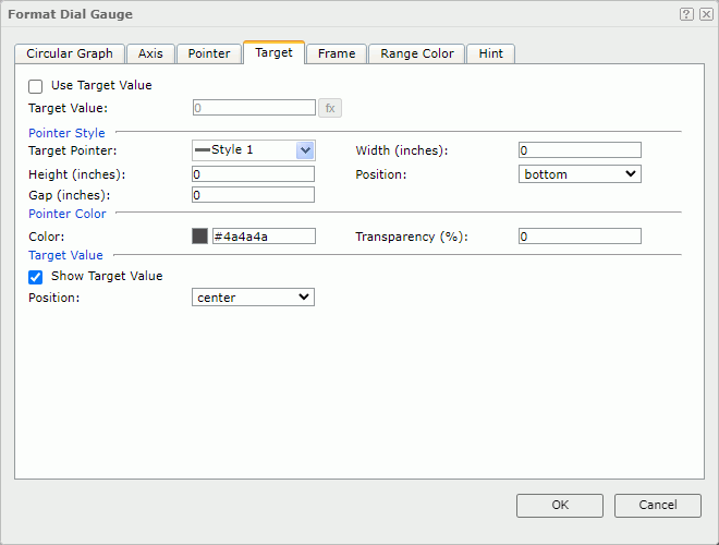 Format Dial Gauge dialog - Target