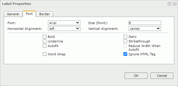 Label Properties dialog - Font tab