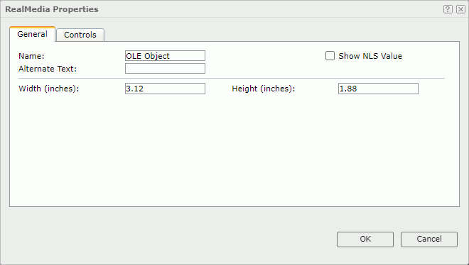 RealMedia Properties dialog box - General tab