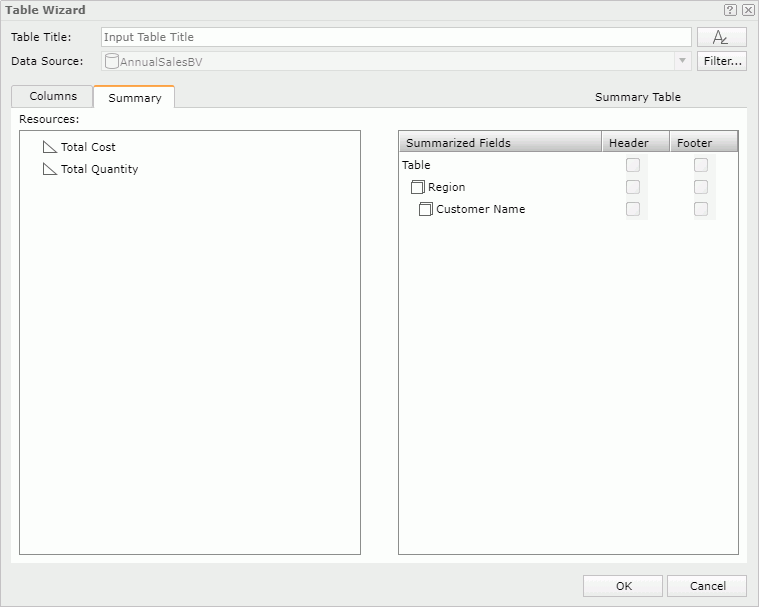 Table Wizard - Summary Table - Summary