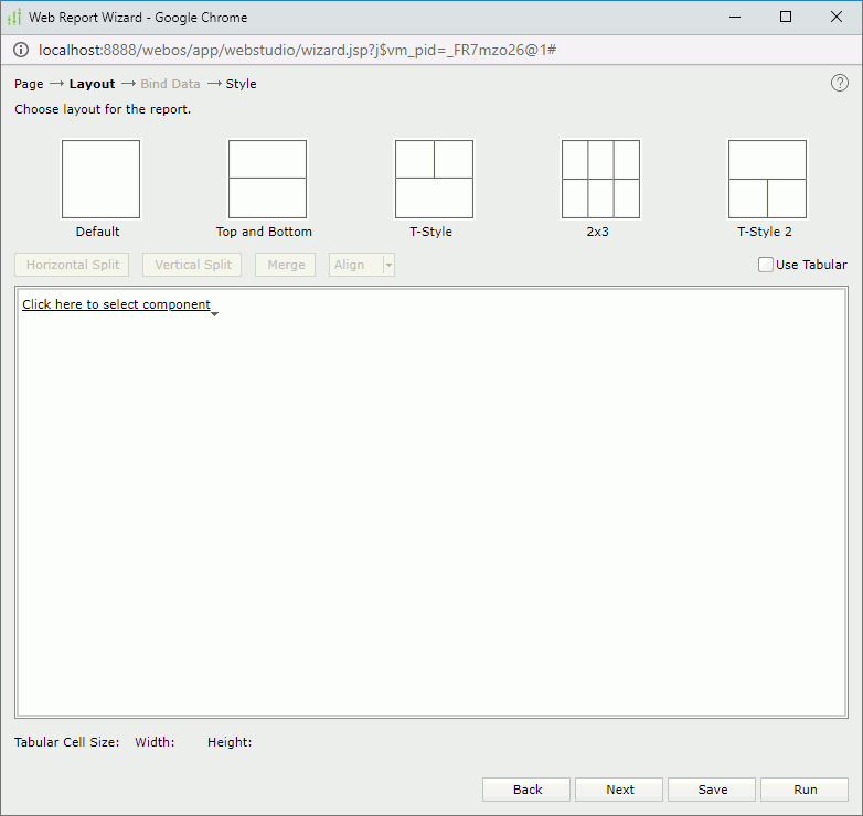Web Report Wizard - Layout screen