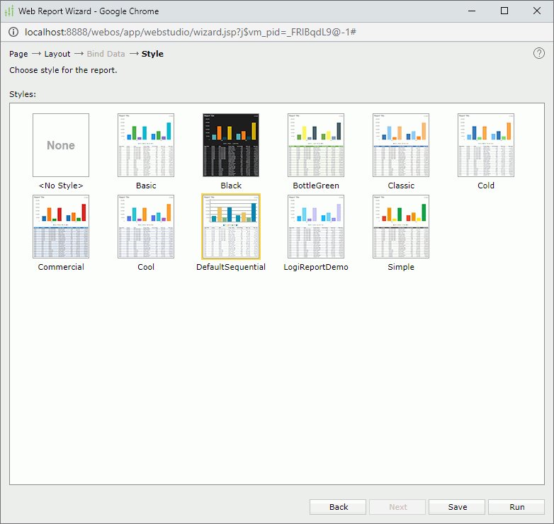 Web Report Wizard - Style screen