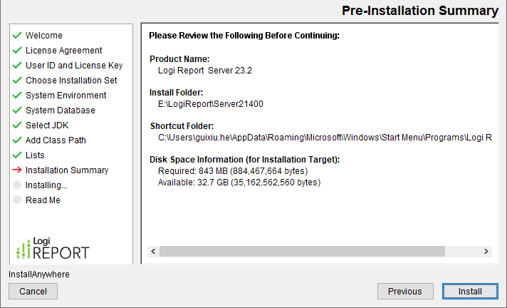 Report Server Installation wizard - Installation Summary screen