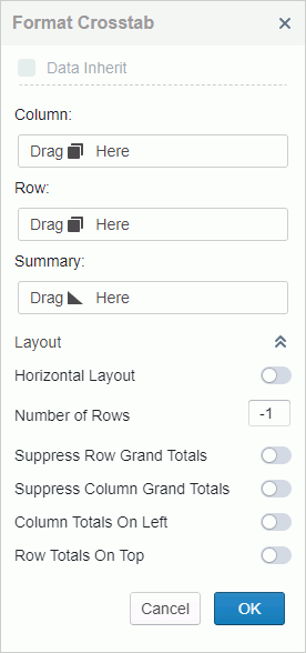 Format Crosstab panel