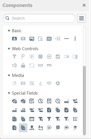 Special Fields in Components panel