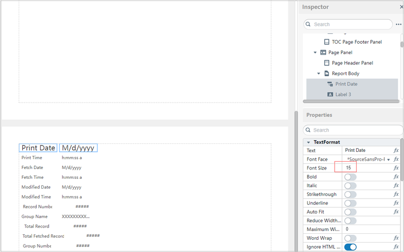 Modify Special Field Properties in Inspector