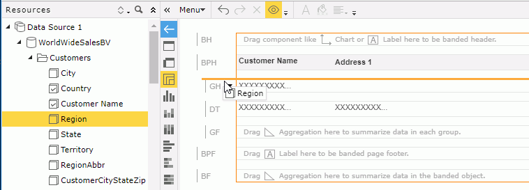 insert Banded Group by Shortcut Menu